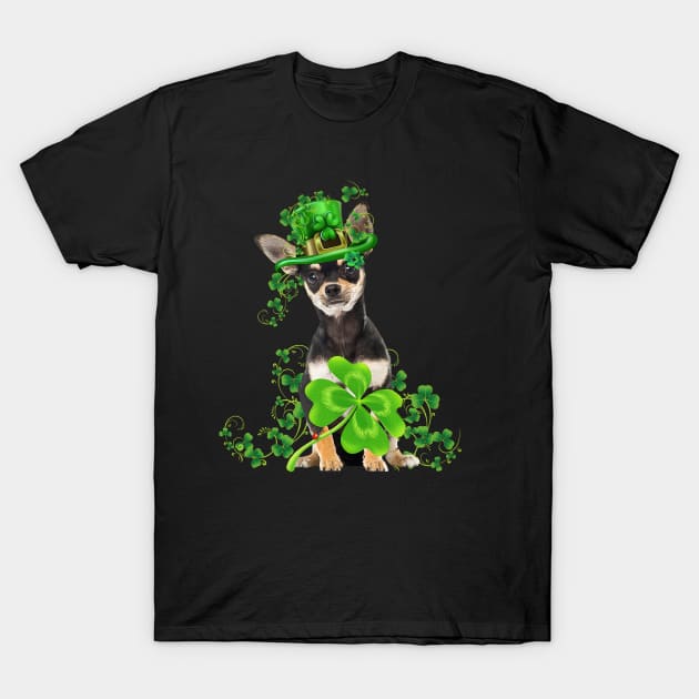 Lucky Chihuahua Dog Shamrock St Patrick's Day T-Shirt by Brodrick Arlette Store